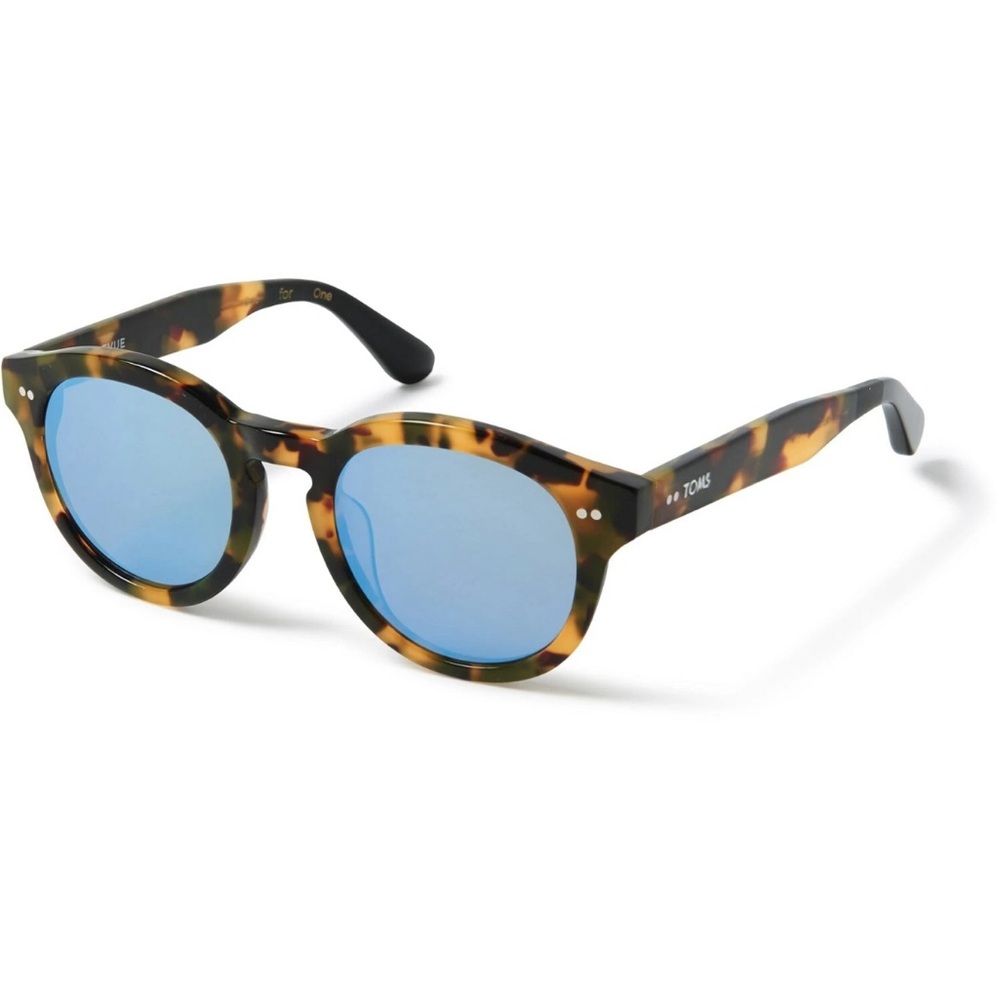 TOMS Bellevue Tortoise Frame Sunglasses with Blue Mirrored Lenses